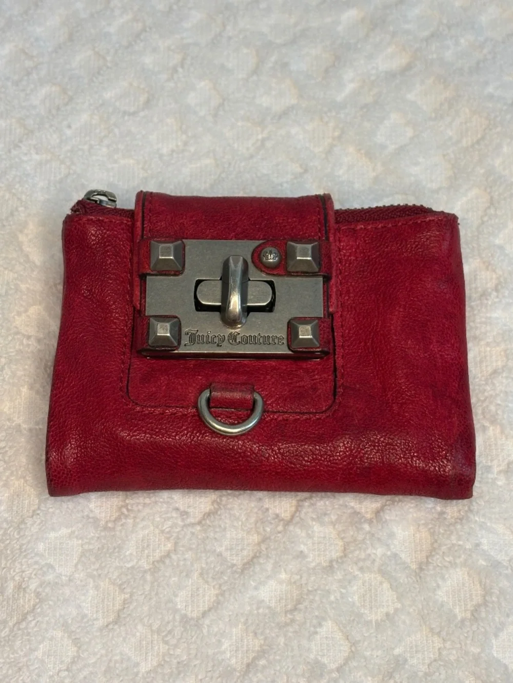Juicy Couture Red Leather Wallet with Turn Lock Closure | Compact Bifold Wallet